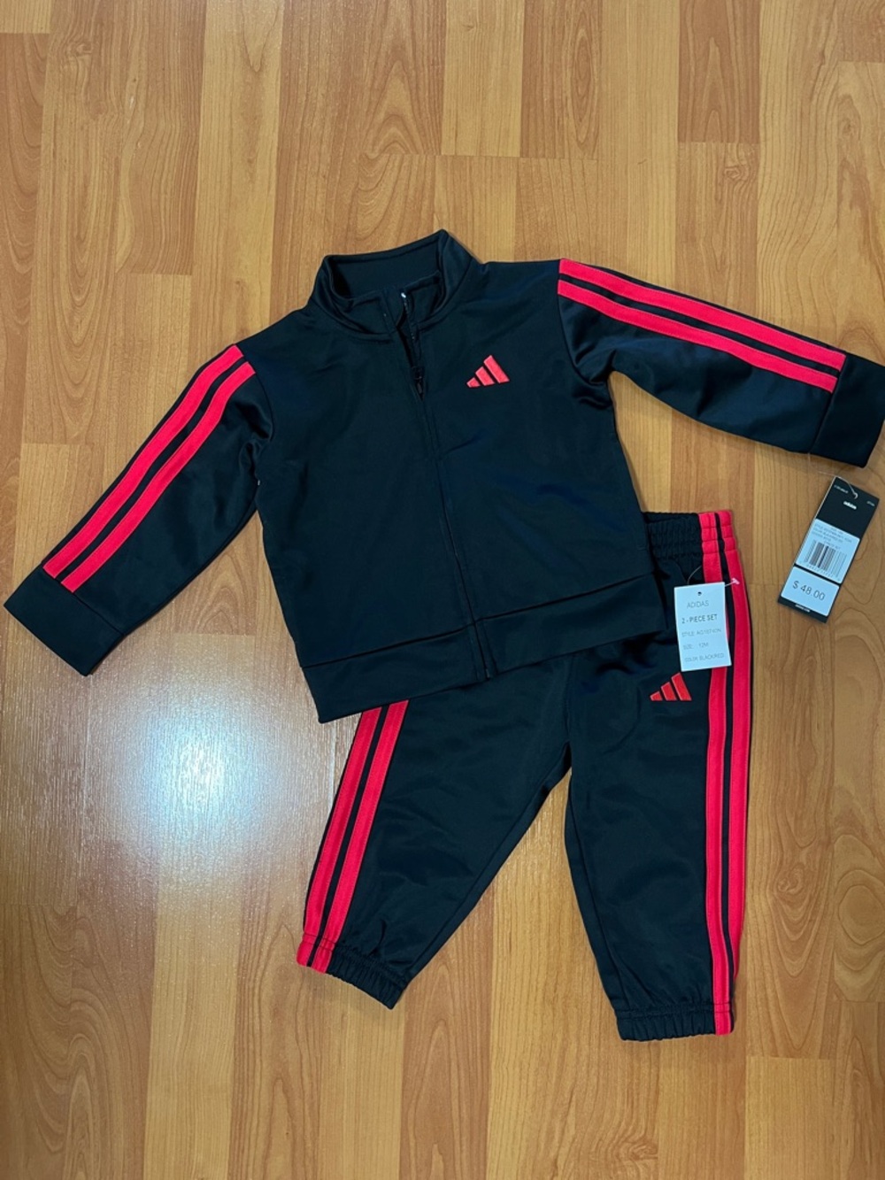 adidas Black and Red Kids Track Jacket & Pants
